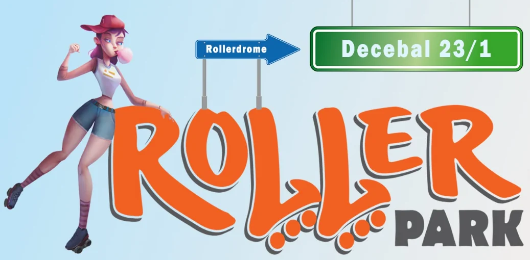 Ilustrație cu o patinatoare pe role, sigla Roller Park Moldova și indicatorul Decebal 23/1